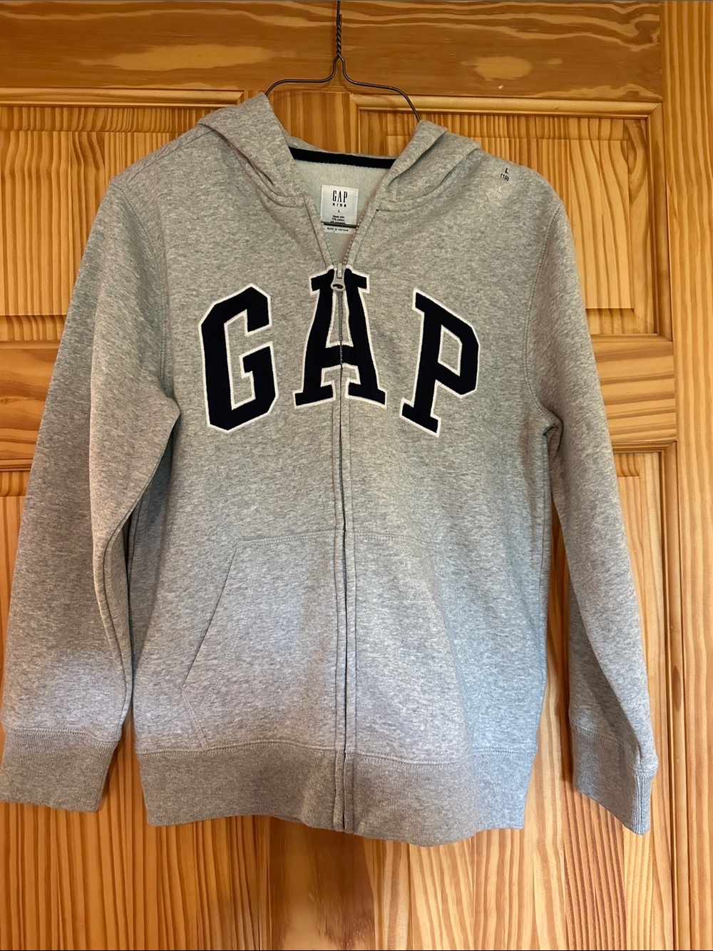 GAP Light Gray Full-Zip Hoodie with Navy Logo